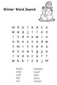Easy Winter Word Search for Kids