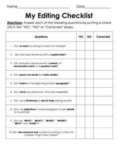 5th Grade Writing Checklist for Students