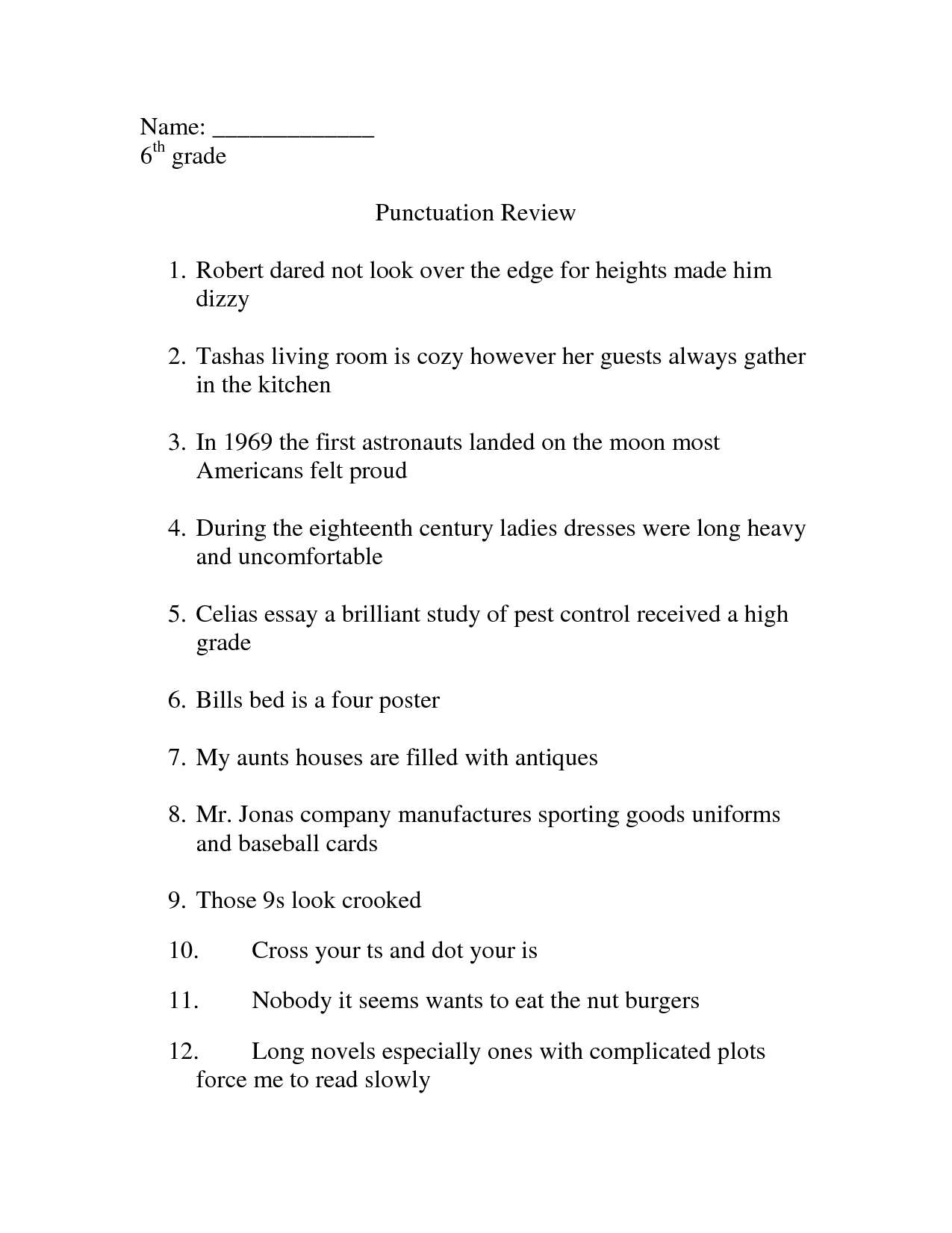 6th Grade Punctuation Worksheets