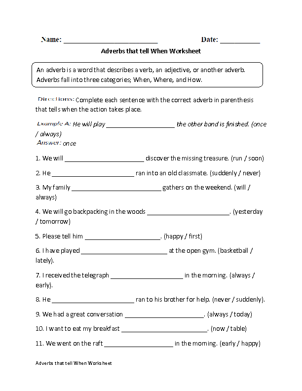 Adverb Worksheet High School Pdf