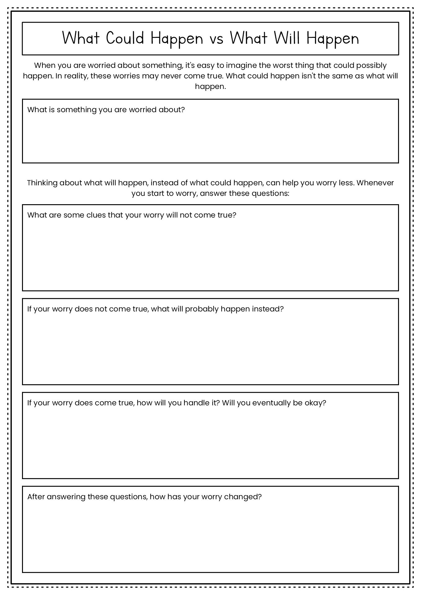 Anxiety and Worry Worksheets