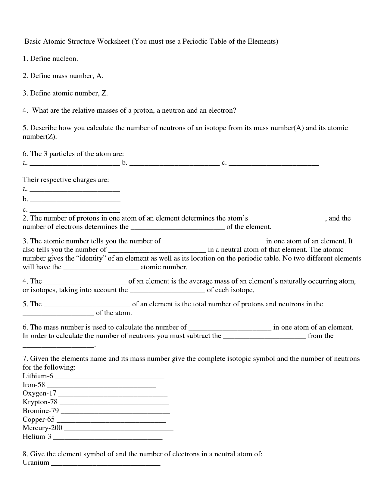 15 Best Images of Atomic Structure Worksheet Answer Key  Periodic Table Worksheet Answer Key 