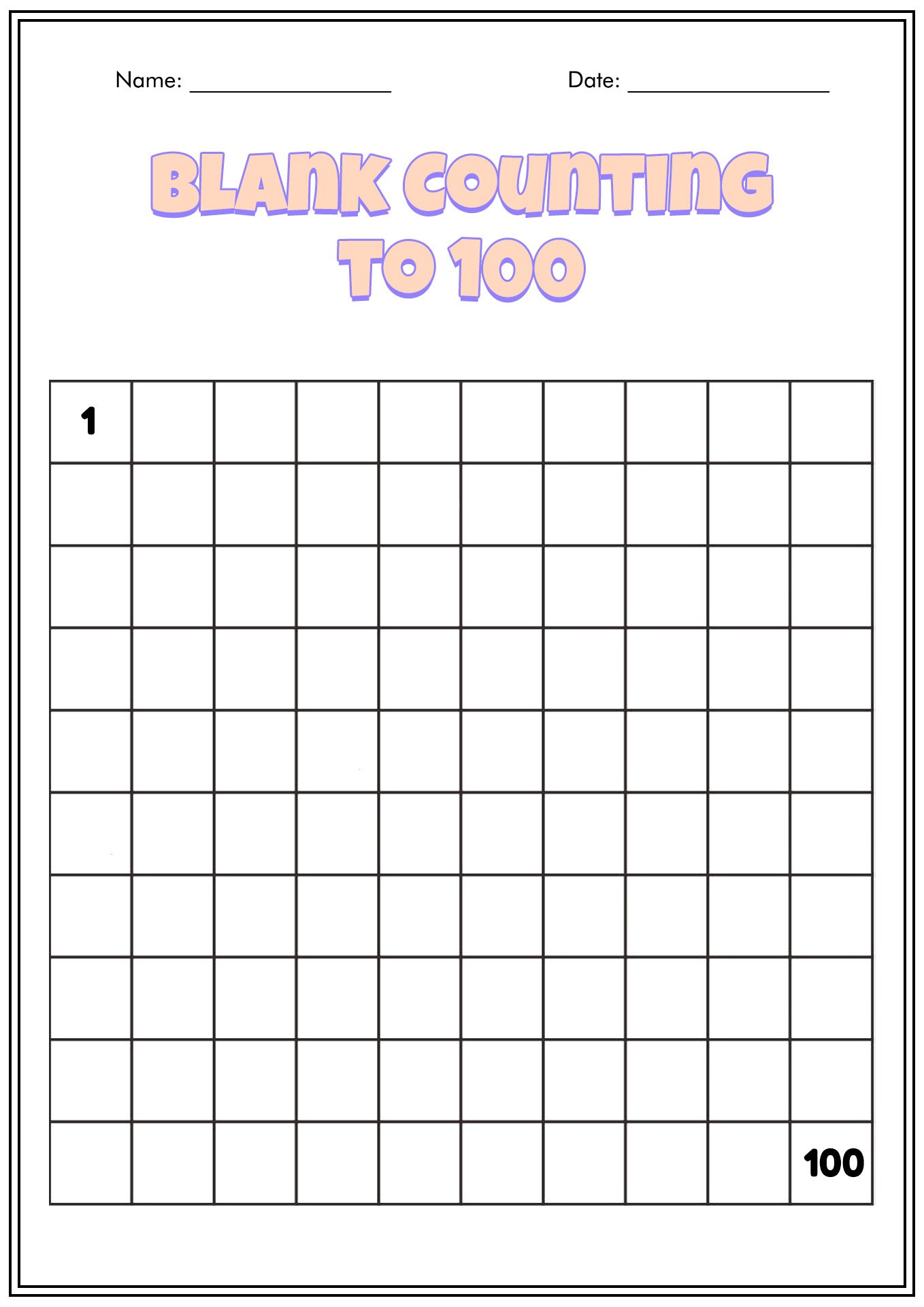 Empty Worksheet Write Numbers To 100