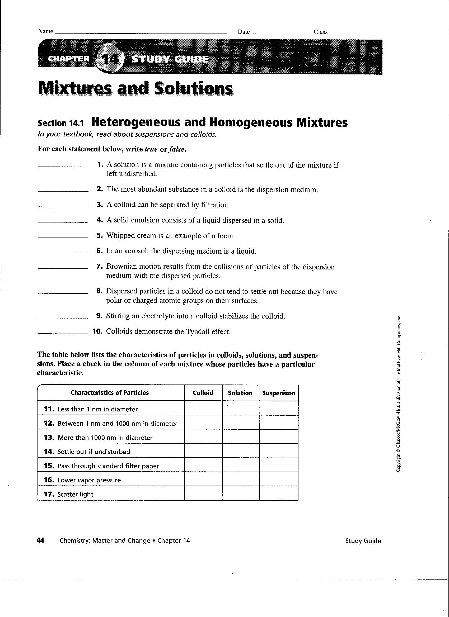 7 Best Images of Mixtures And Solutions Worksheets - Solute Solvent and