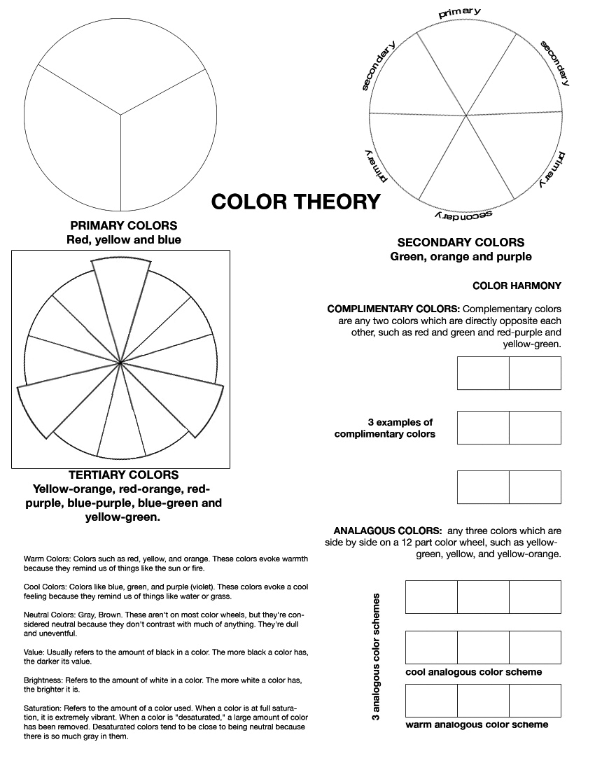 Color Theory Art Worksheets Elementary