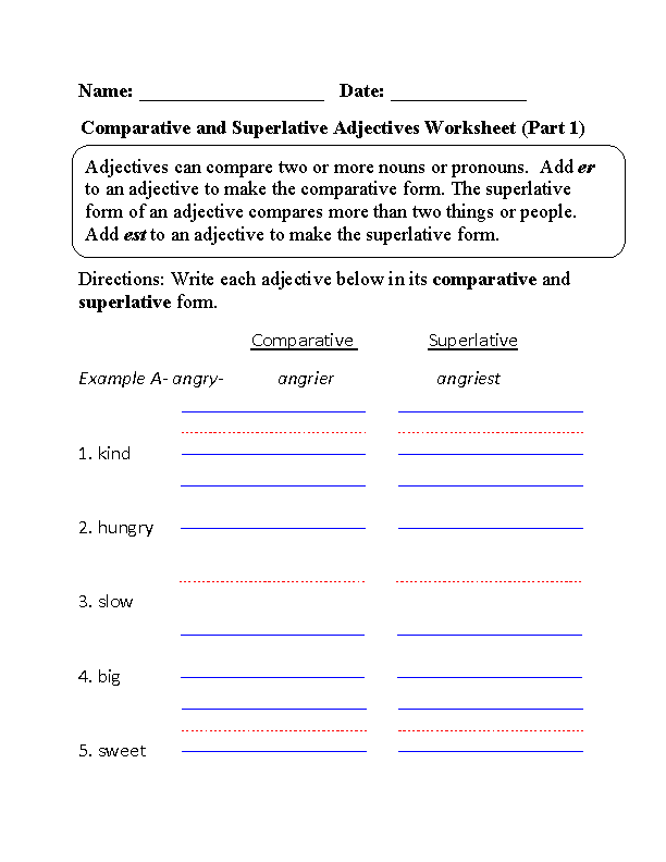 Comparative Adjectives Worksheet Grade 4