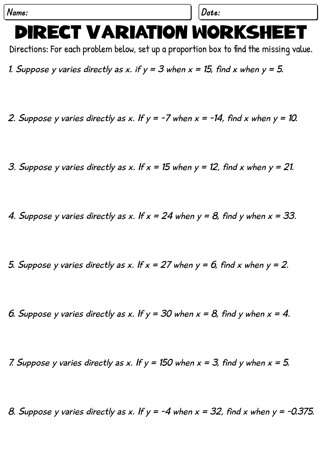 14 Best Images Of Direct Variation Worksheets Printable Direct