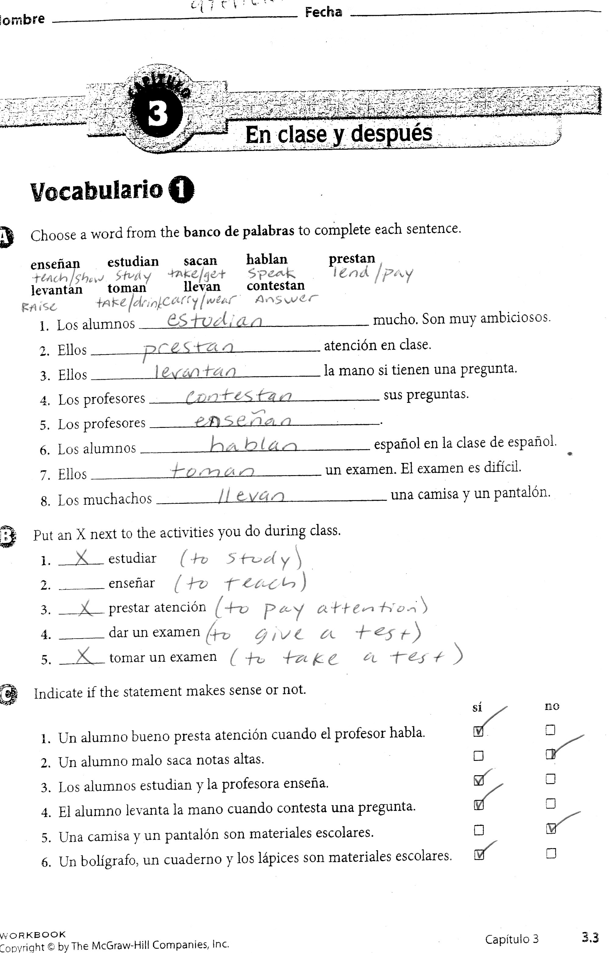 El Verbo Exacto Worksheet Answers