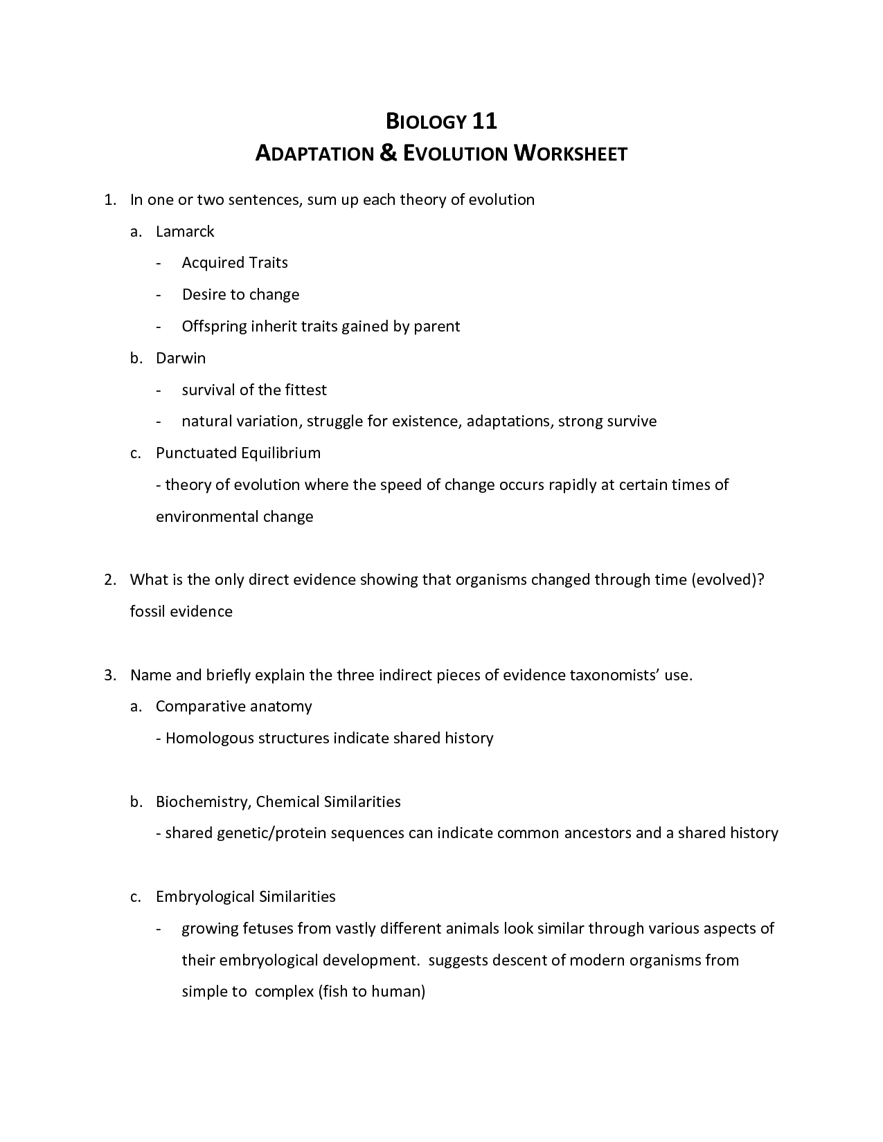 16 Best Images of Evidence Of Evolution Worksheet Answers  Evidence of Evolution Worksheet 