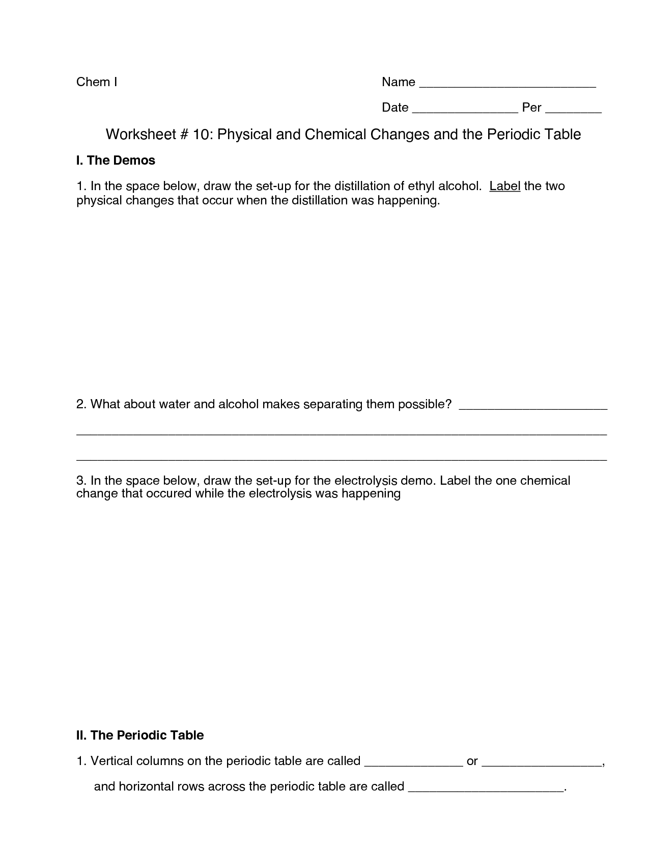 Physical and Chemical Changes Worksheets