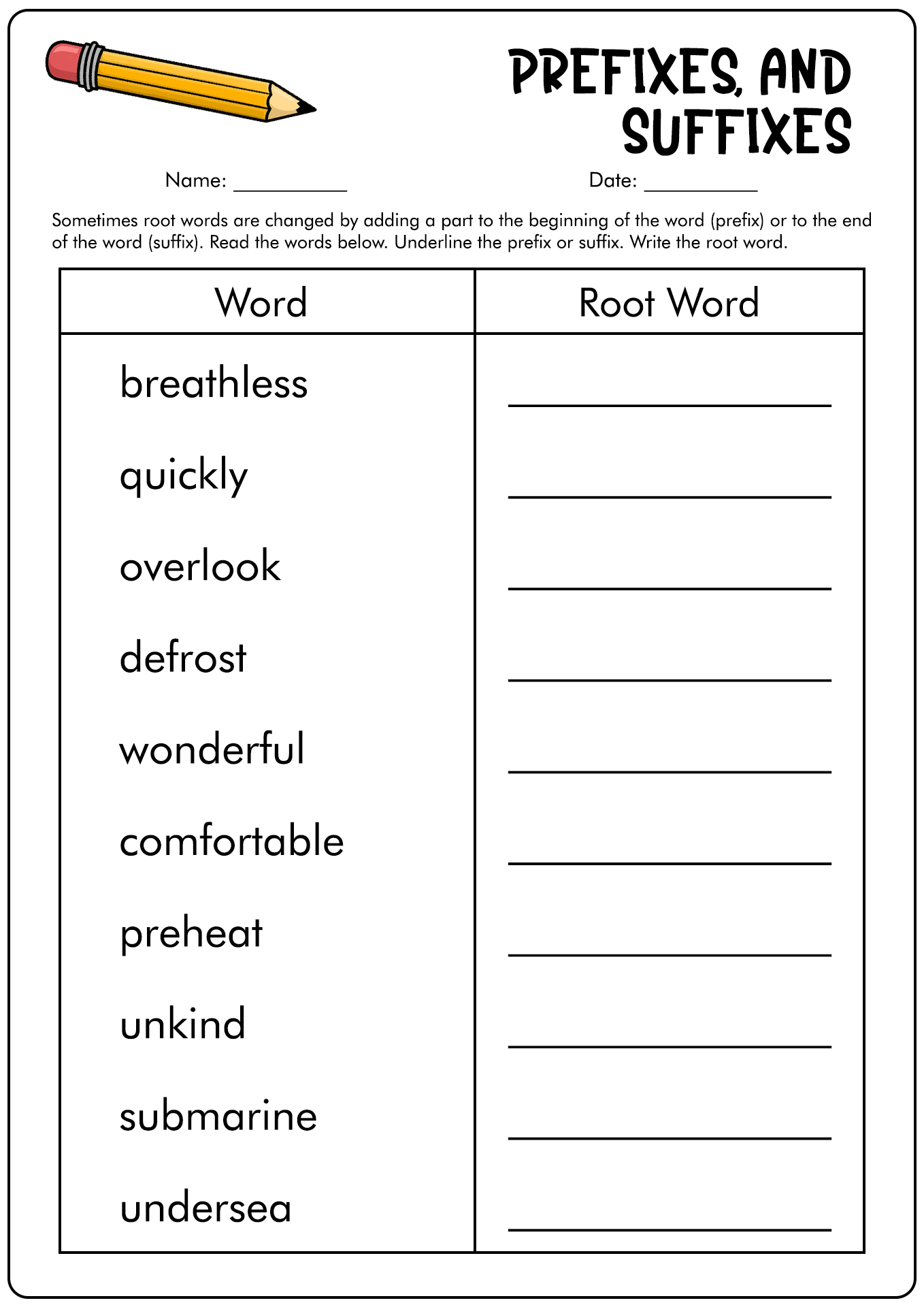 Free Printable Prefix Worksheets