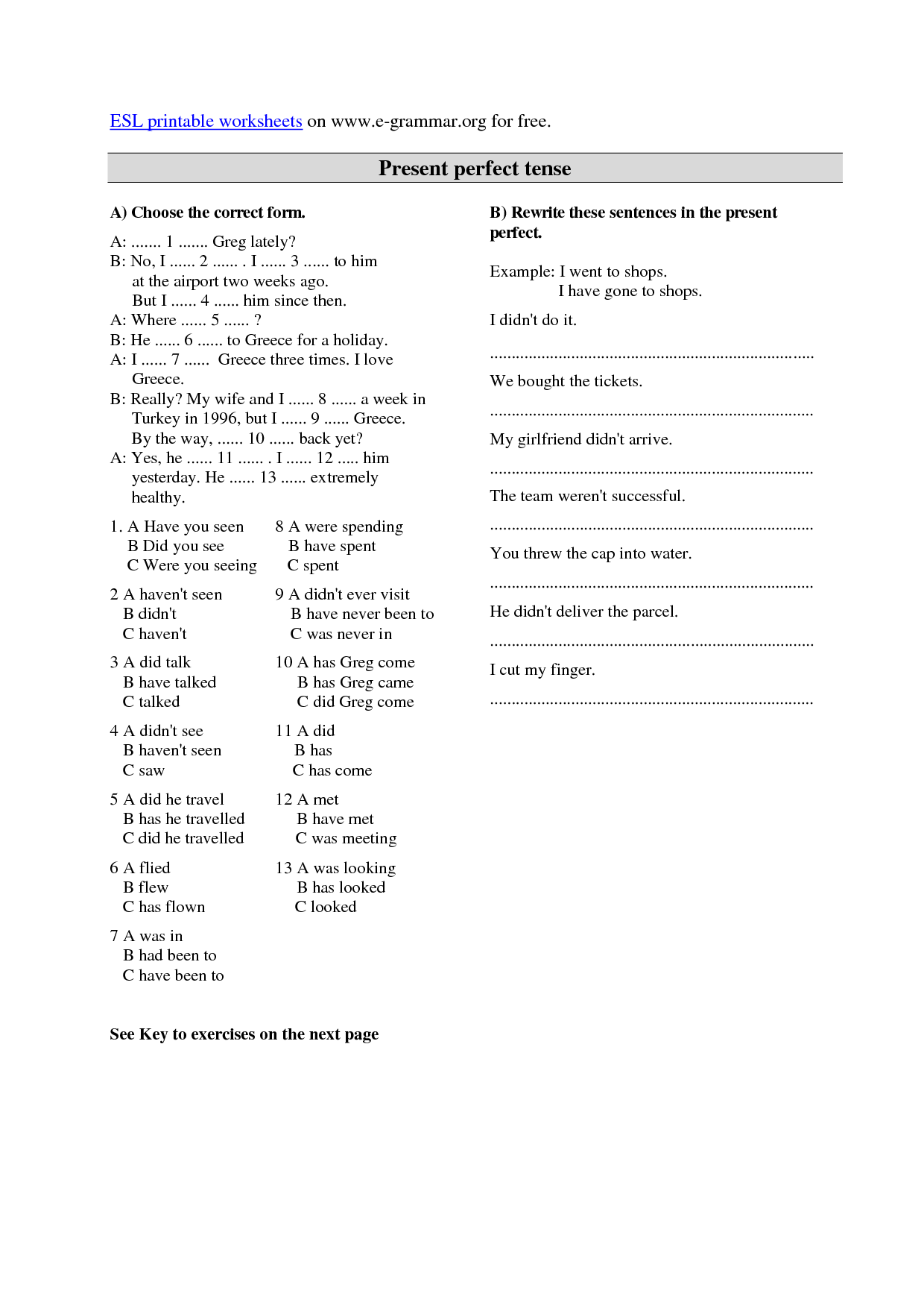Present Perfect Tense Worksheet Spanish