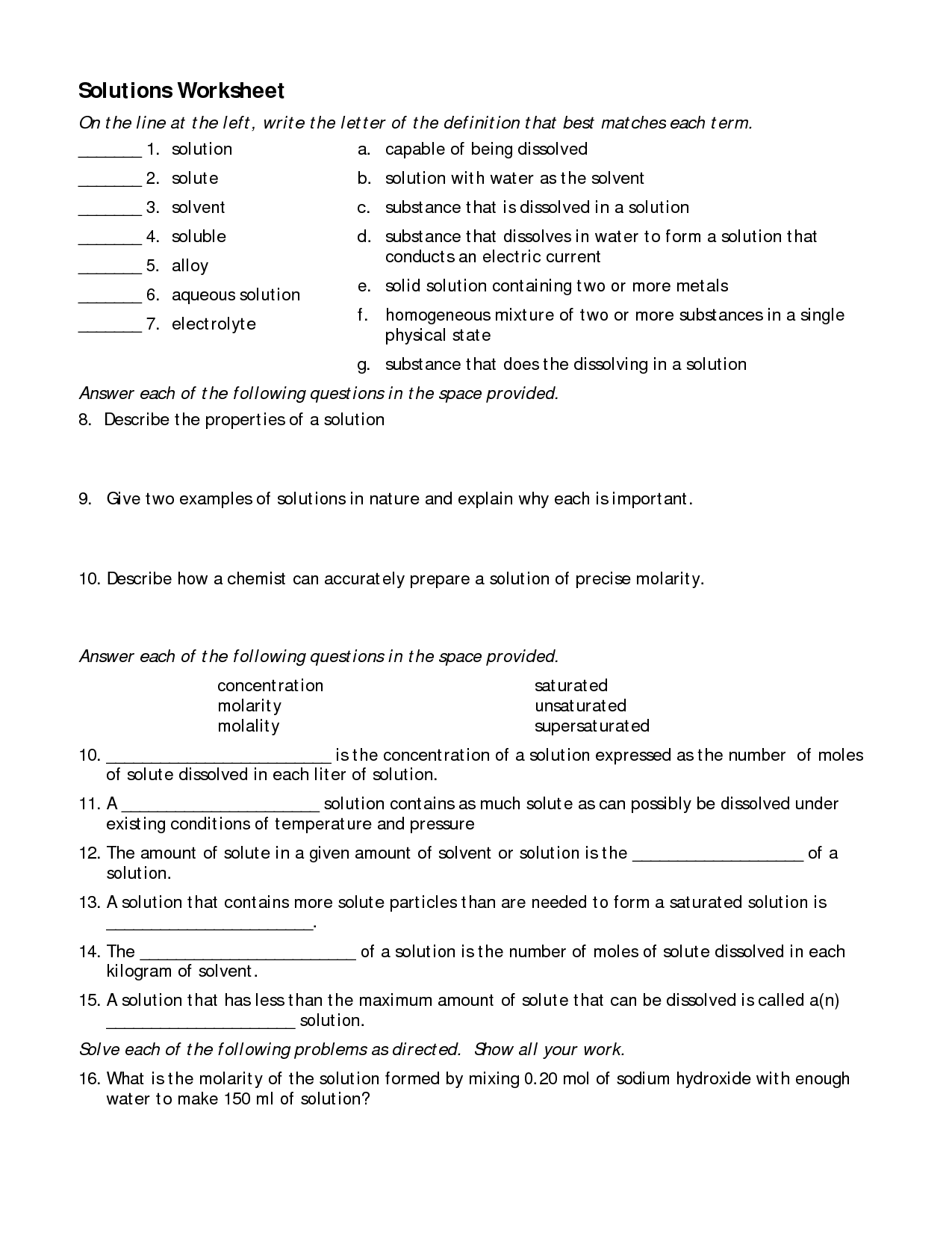 7 Best Images of Mixtures And Solutions Worksheets - Solute Solvent and