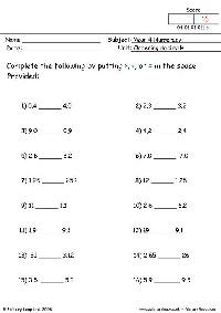 Comparing and Ordering Decimals Worksheets