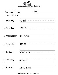 French Days of the Week Worksheets for Kids