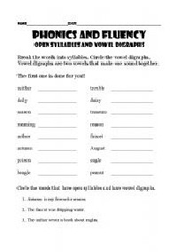 Open Syllable Words Worksheets