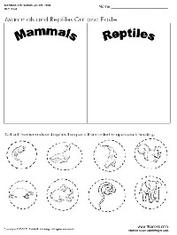 Reptile Mammal Cut and Paste Worksheets