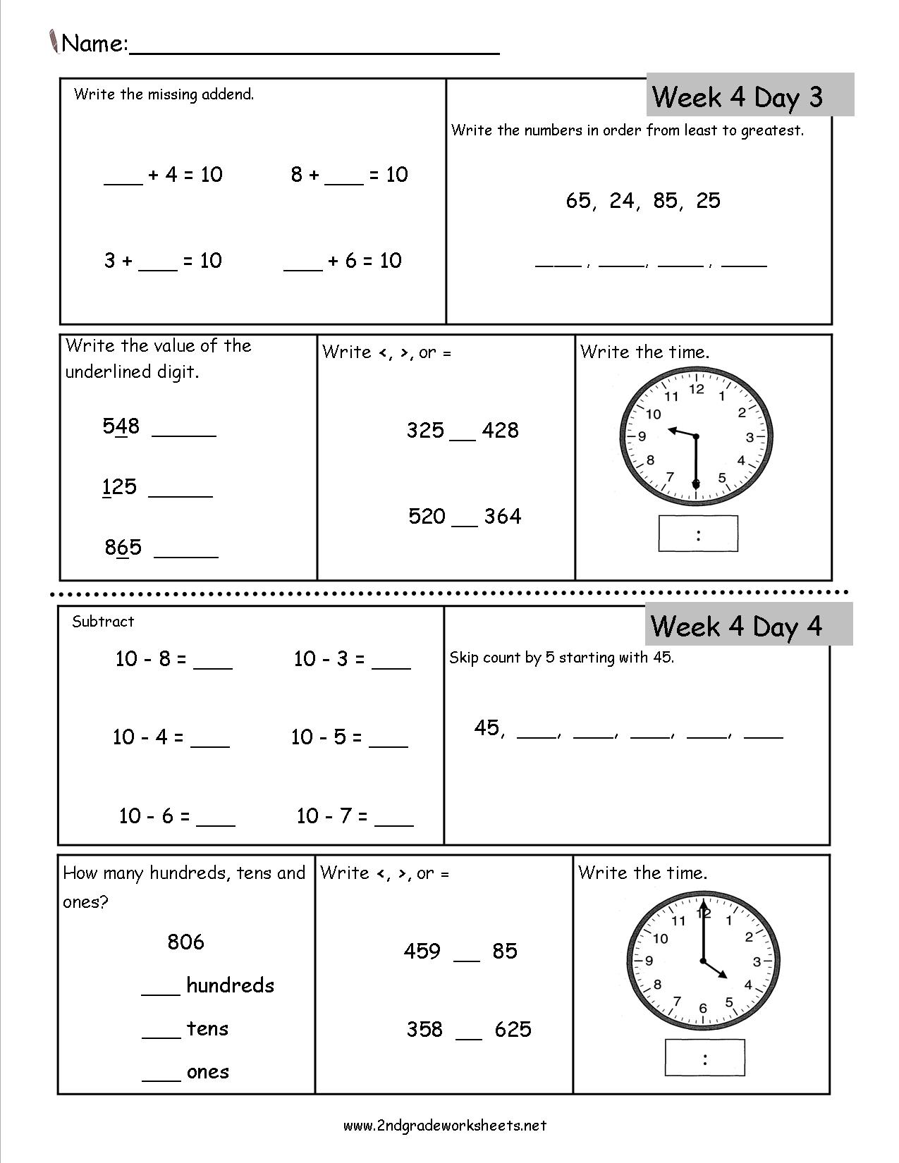 2nd Grade Morning Math Worksheets