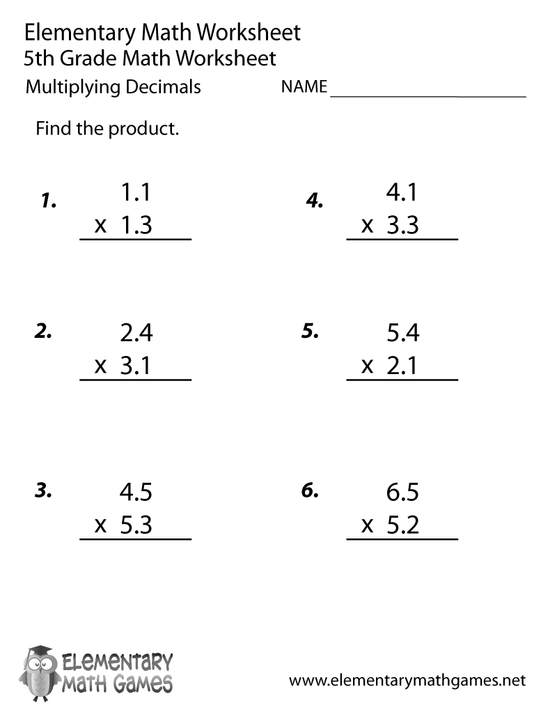 Model Decimal Multiplication 5th Grade Worksheet