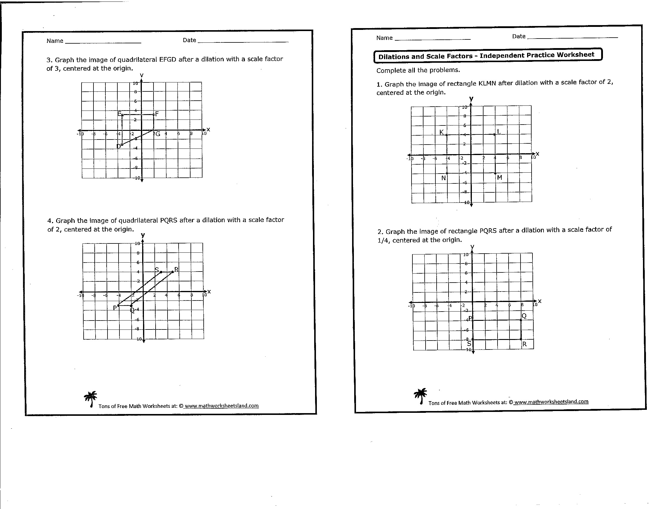 Dilations Worksheet With Answers