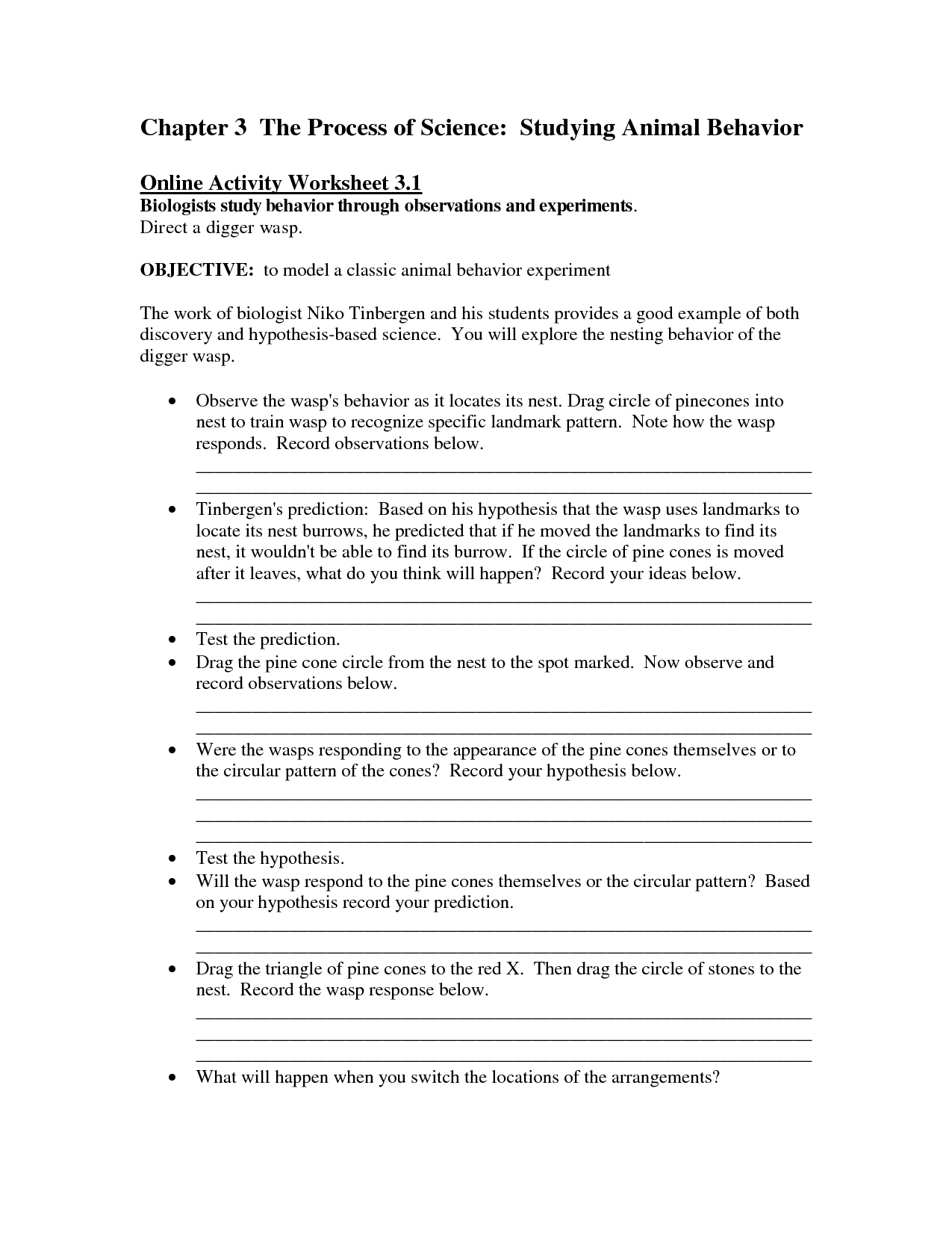 Animal Behavior Worksheets