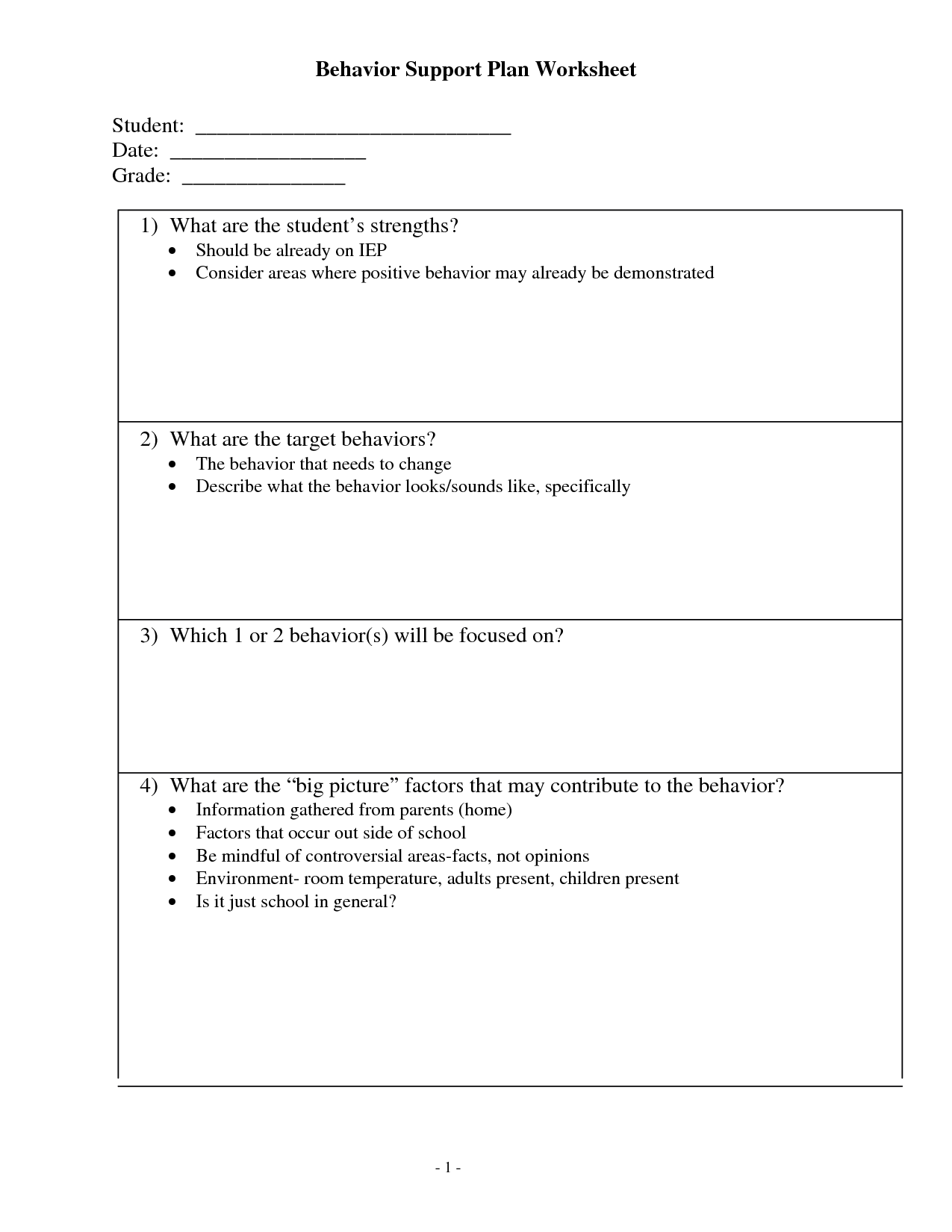 Behavior Consequence Worksheets
