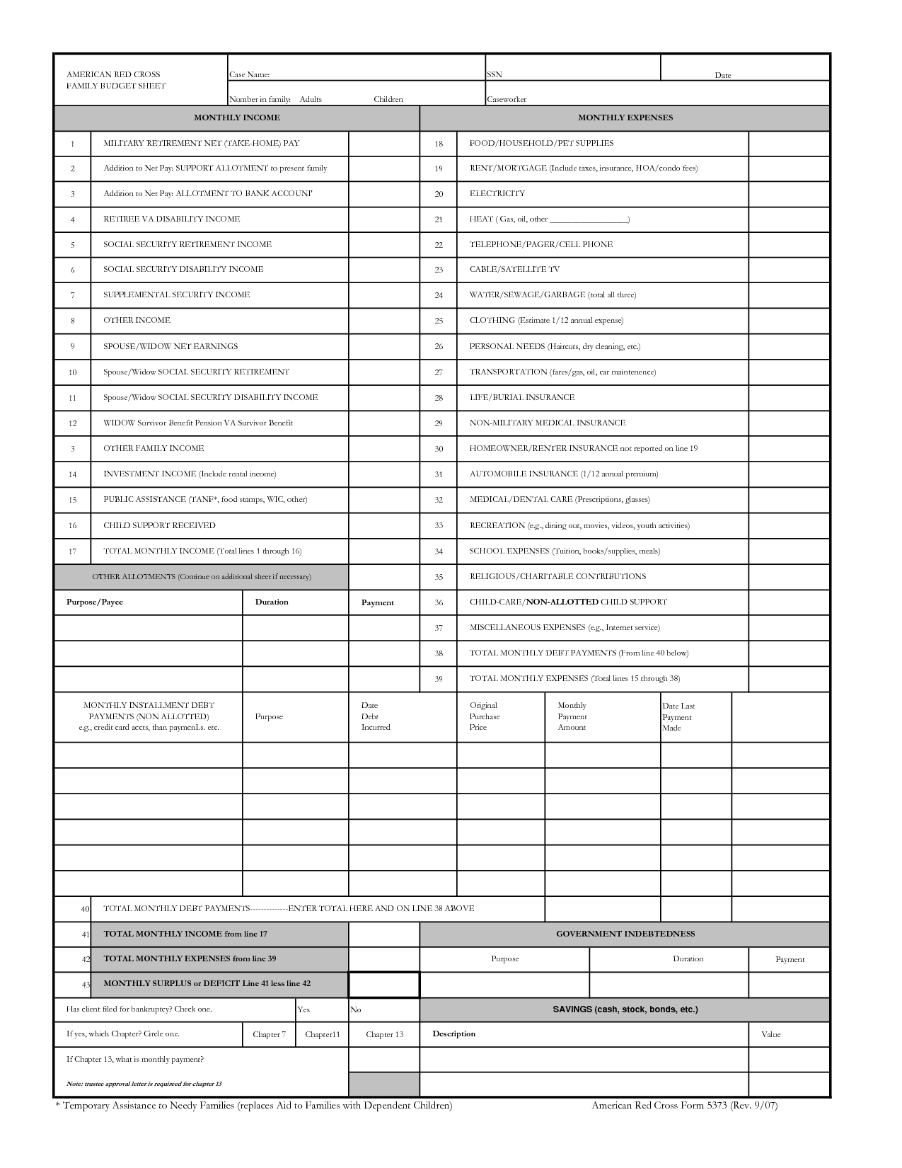 Blank Monthly Income and Expense Sheet