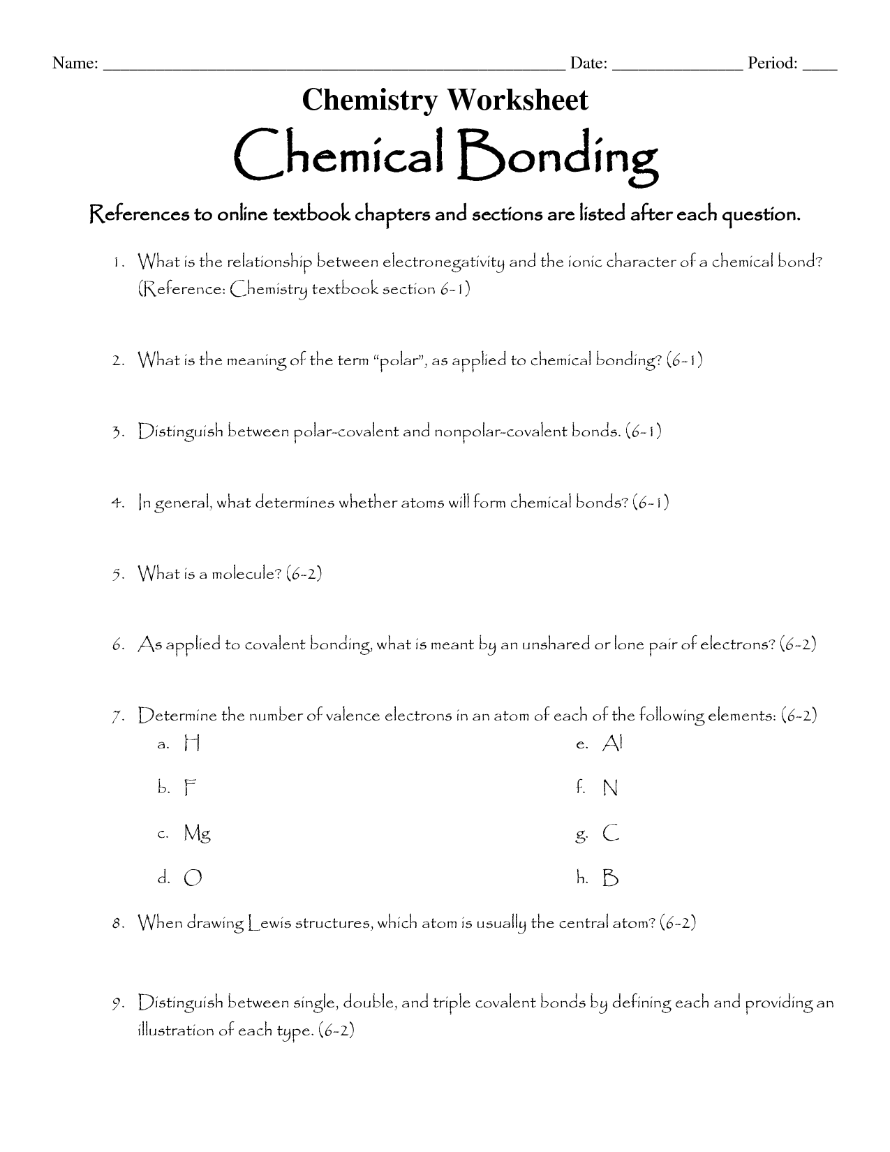 Bonding Worksheet Answers