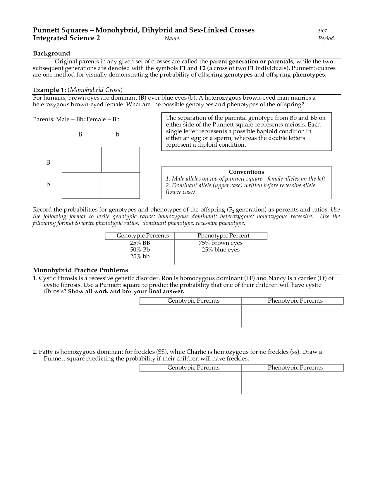 14 Best Images of Monohybrid Cross Worksheet Answer Key 