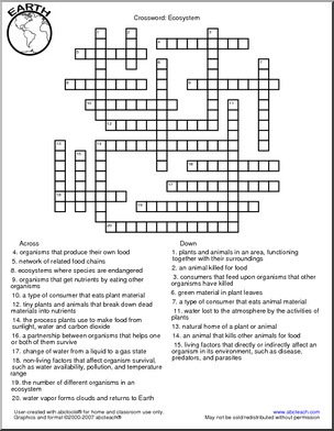 Ecosystem Crossword Puzzle Answers