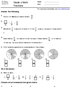 Fractions Worksheets Grade 4