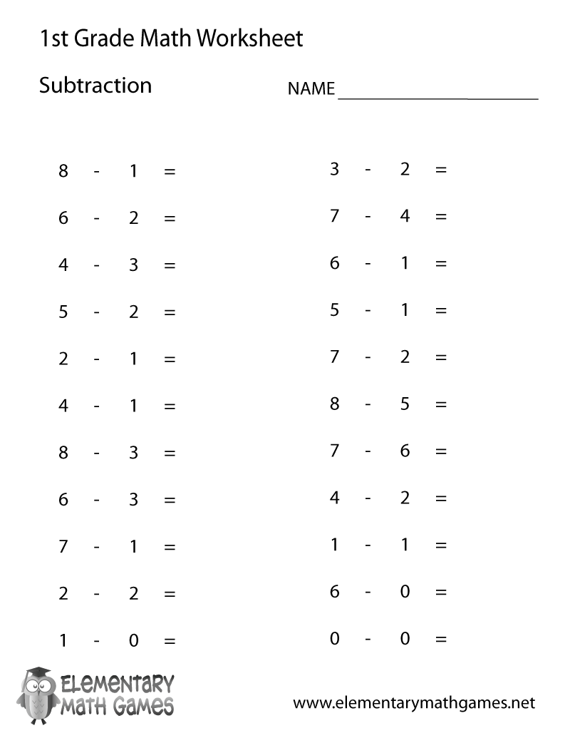 Free Printable First Grade Subtraction Worksheets
