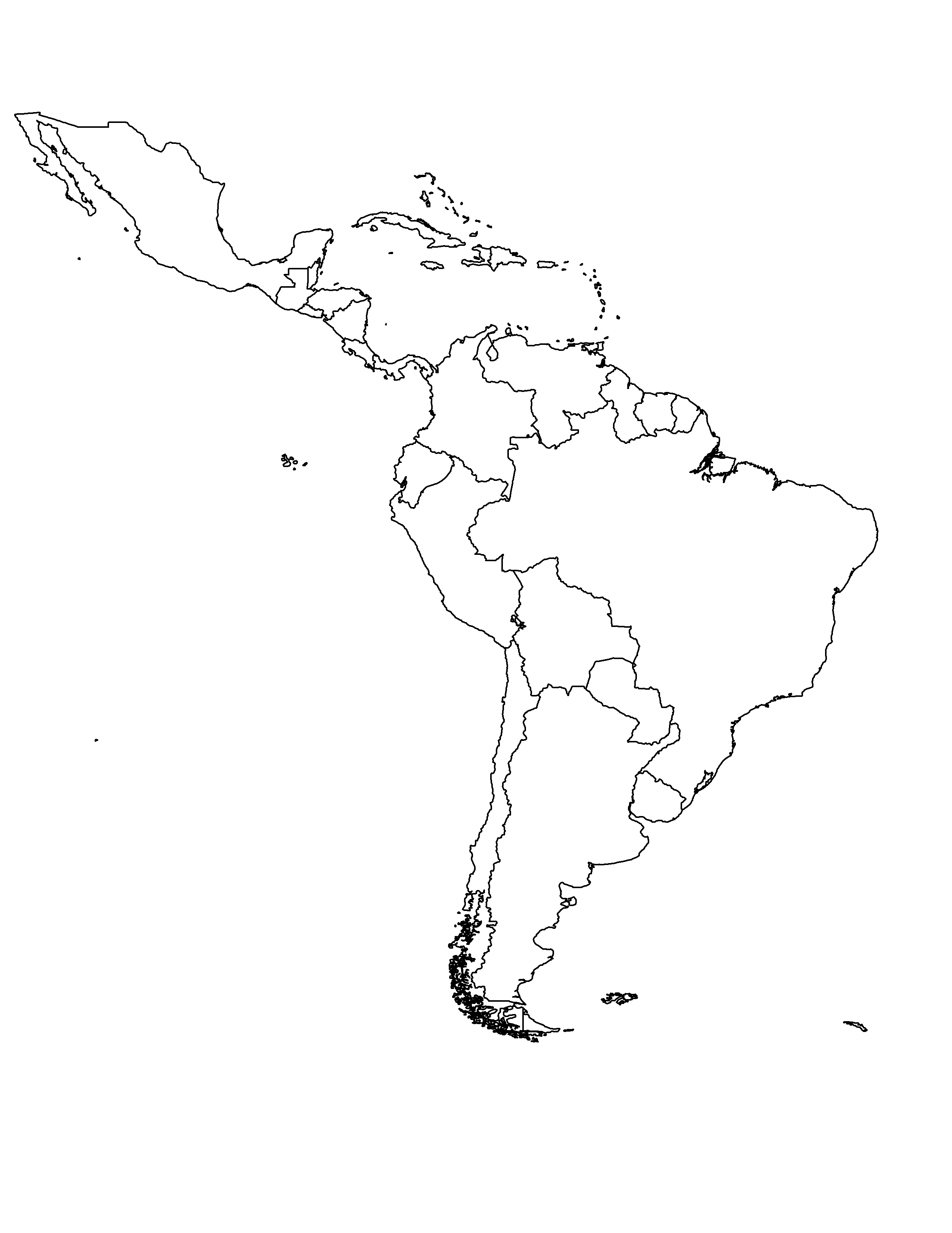 Latin and South America Map Blank