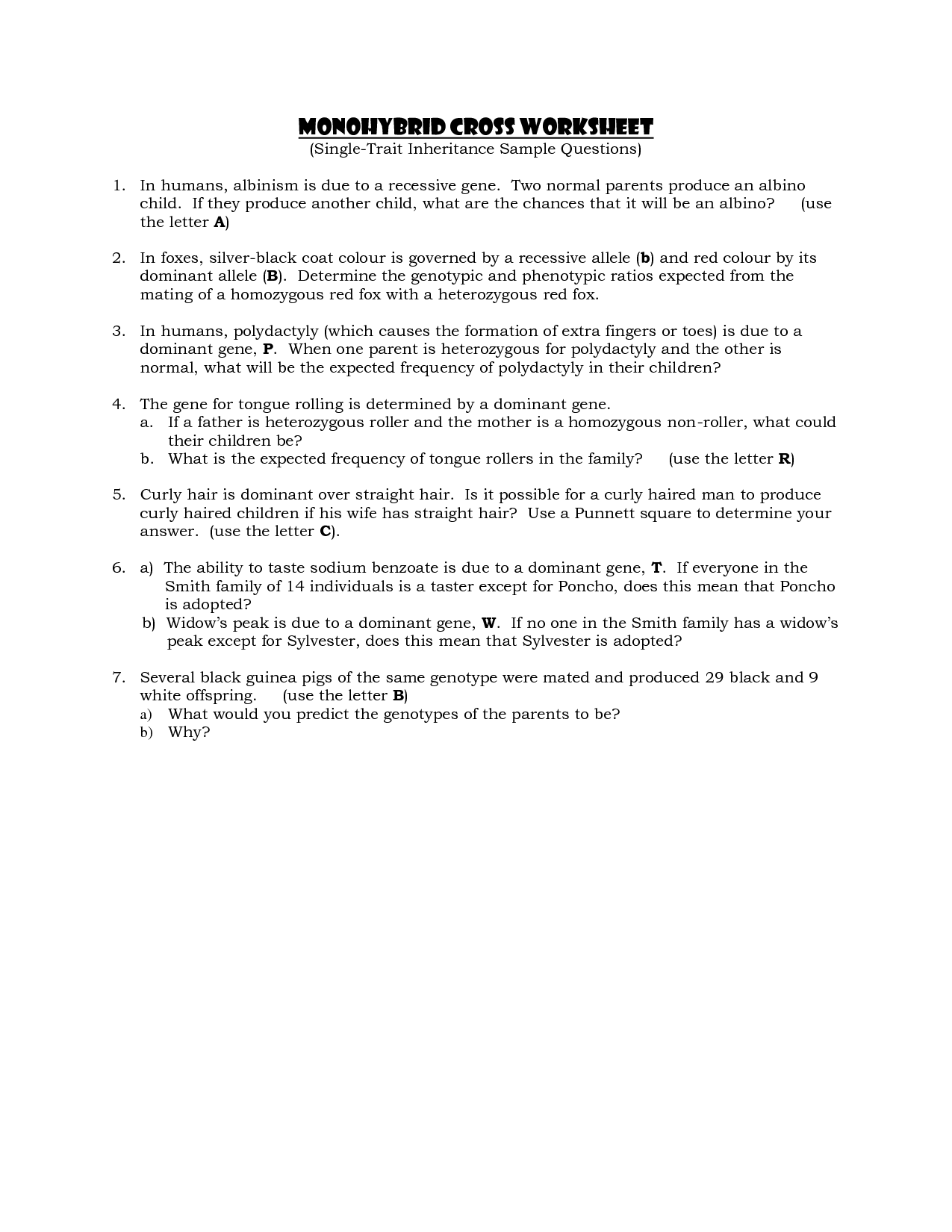 genetics-monohybrid-crosses-worksheet-answer-key