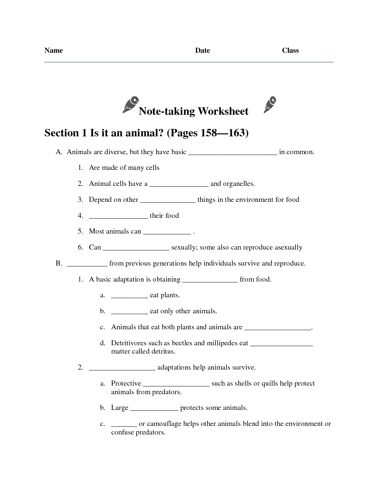 Note Taking Worksheet Section 1
