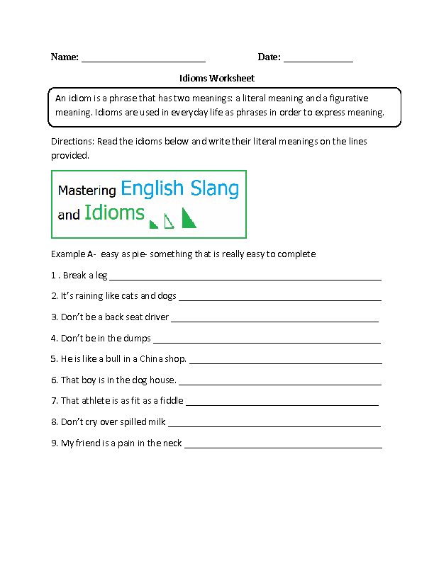 Figure Of Speech Worksheet For Grade 6