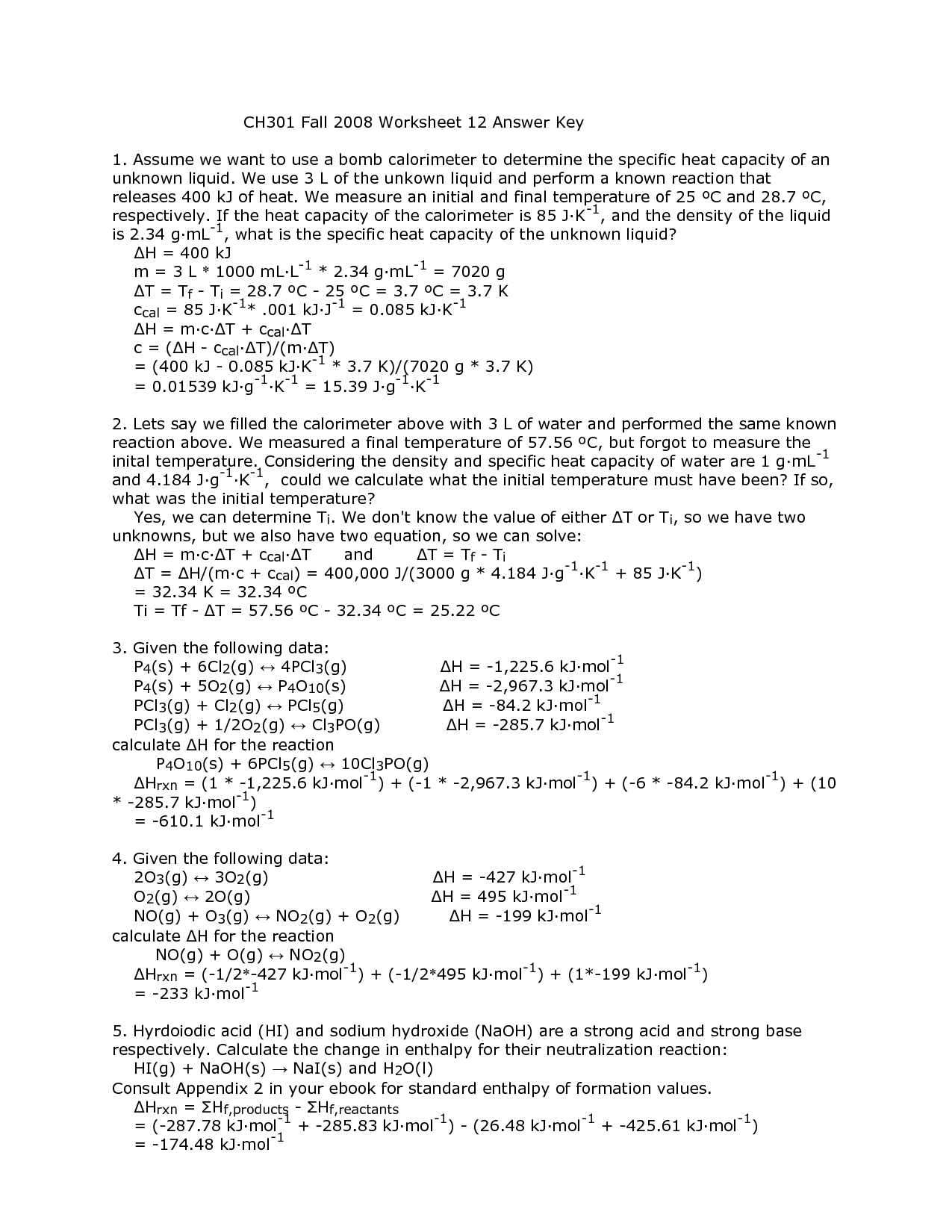 10 Best Images of Density Worksheet With Answer Key - Specific Heat