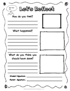 Student Behavior Reflection Sheet