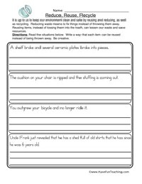 Reduce Reuse Recycle Worksheets