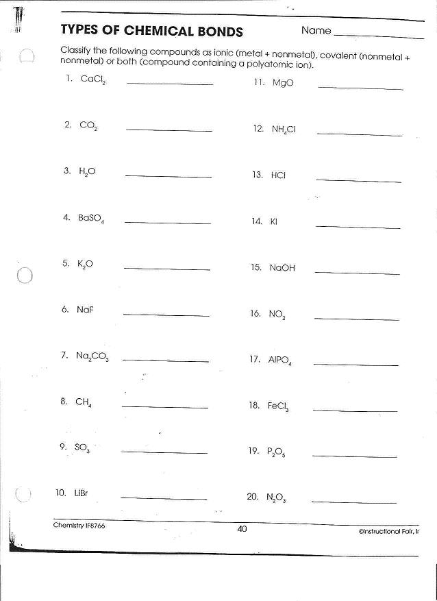 Ionic Bonding Worksheet Answers