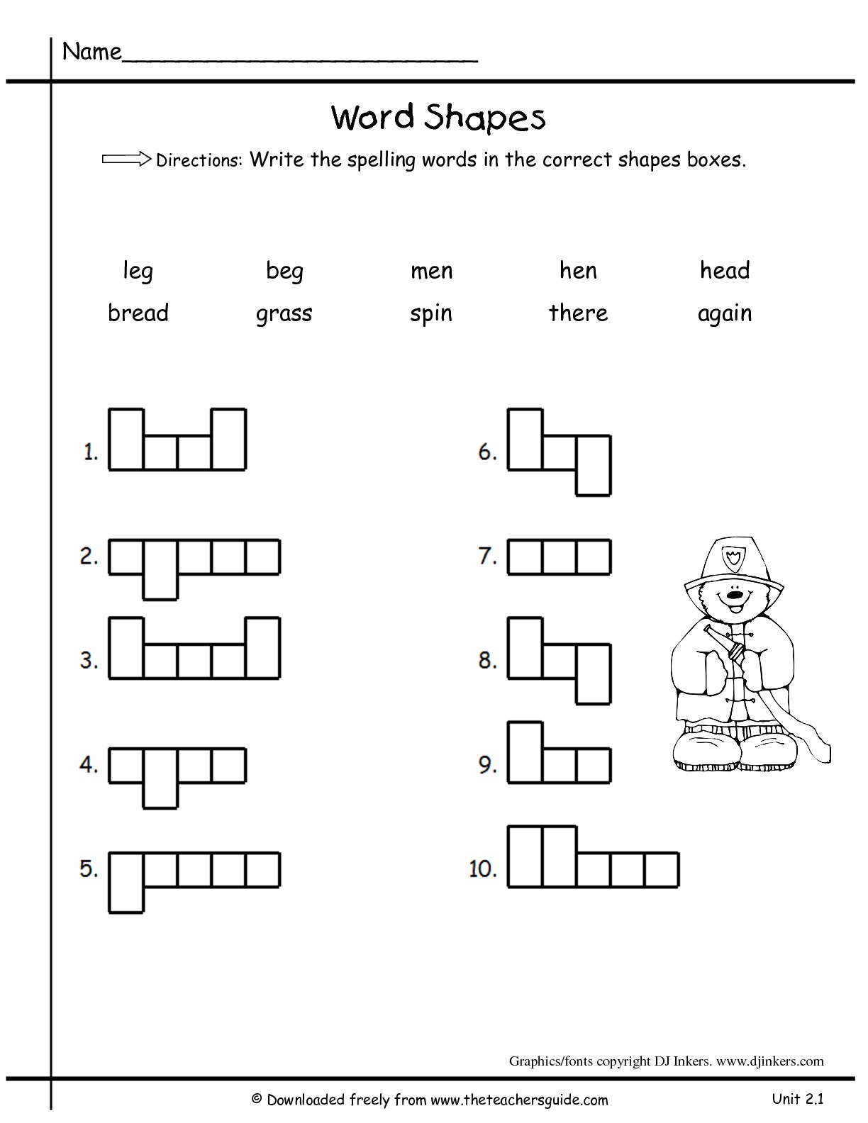 Free Printable First Grade Spelling Worksheets