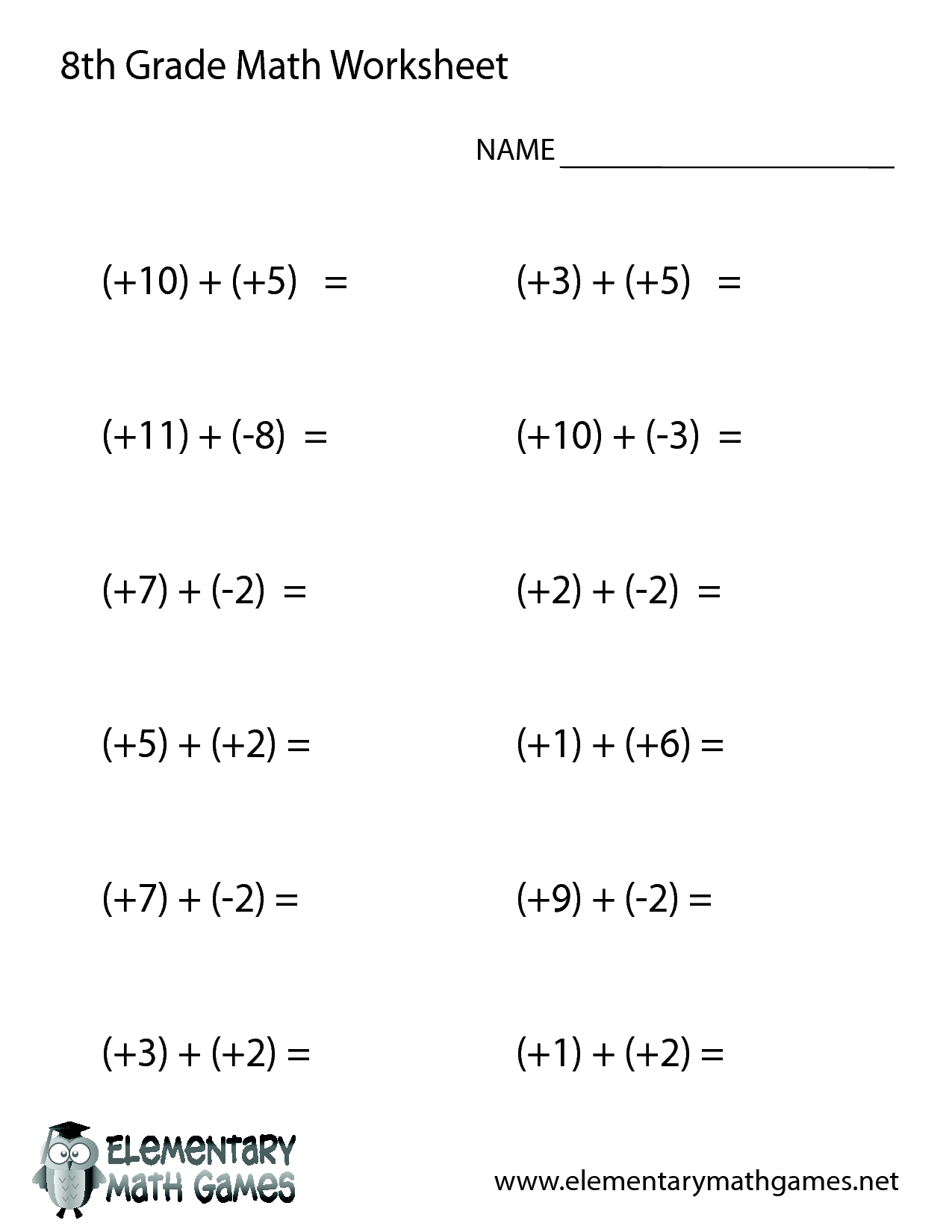 8th Grade Math Worksheets Printable 