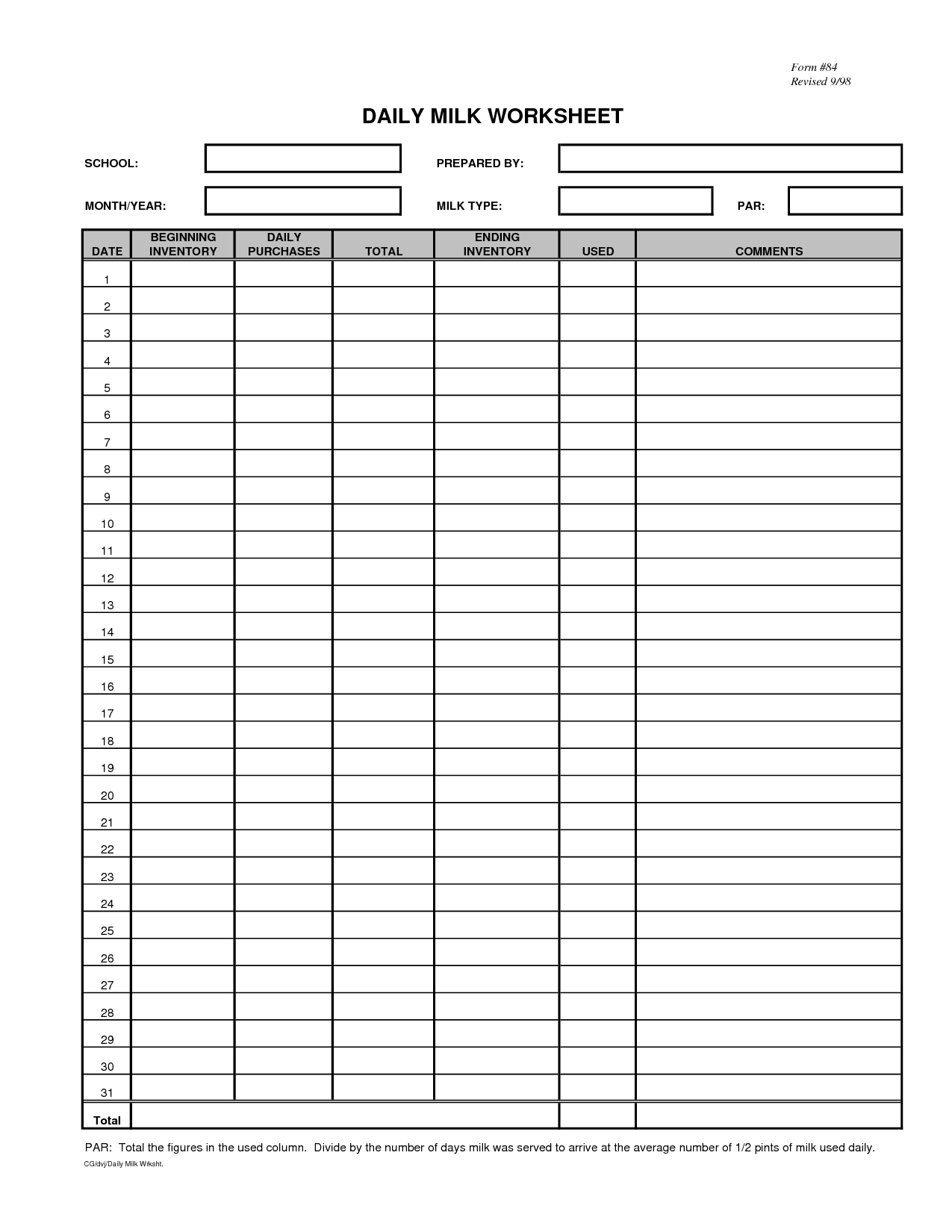 Daily Moral Inventory Worksheet