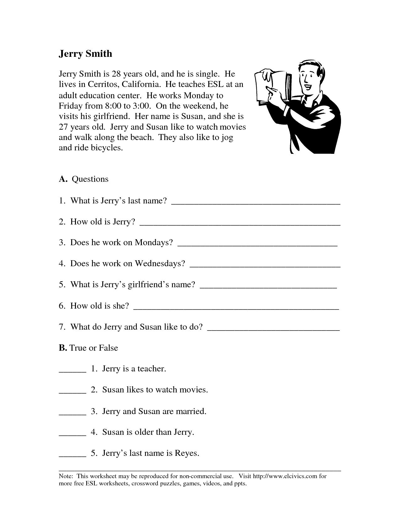 Esl Worksheets For Adults Free Printable Pdf