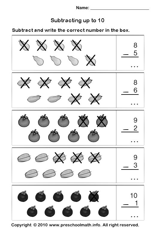  Printable Kindergarten Subtraction Worksheets