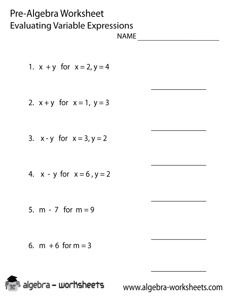 Pre Algebra Free Printable Worksheets