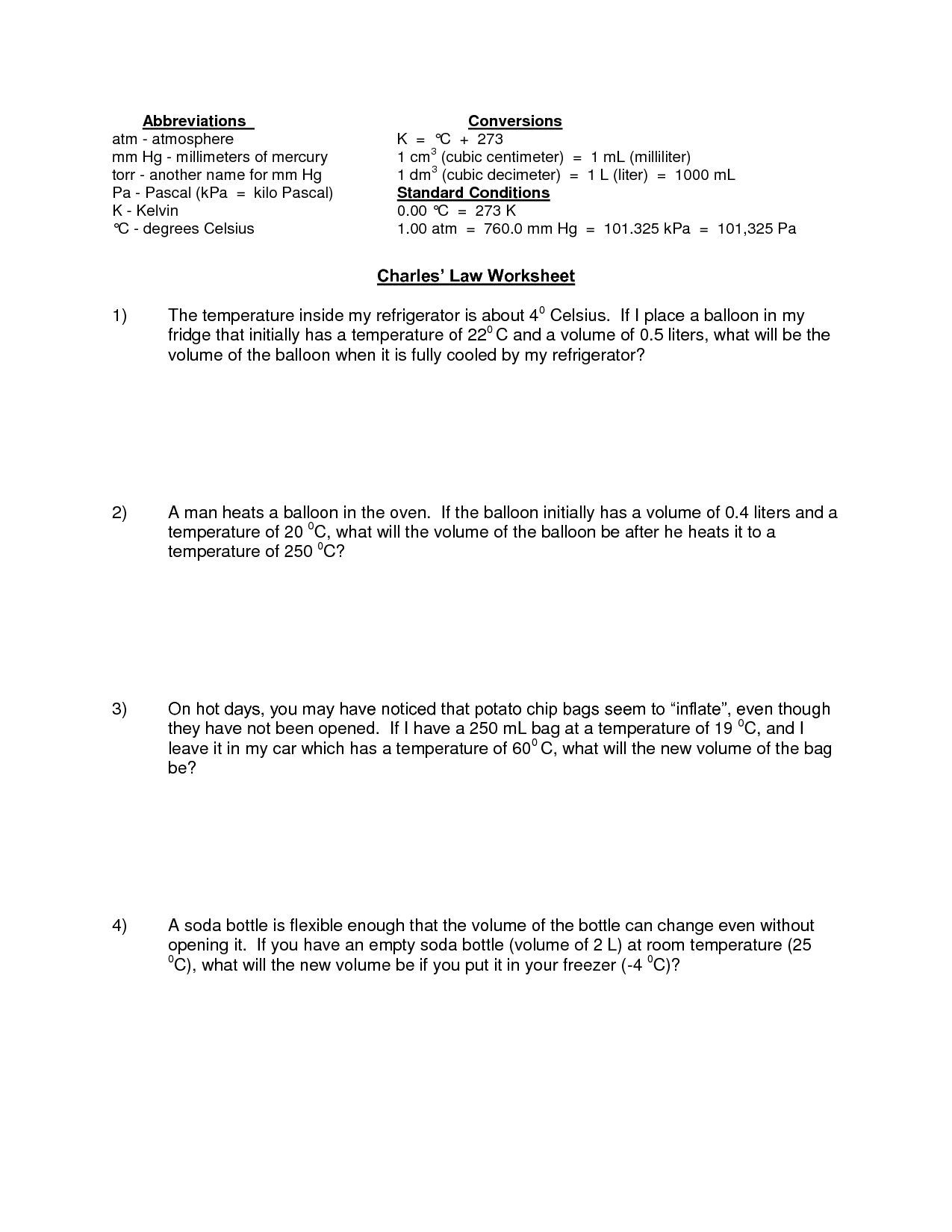 Boyle's Law Worksheet Answer Key