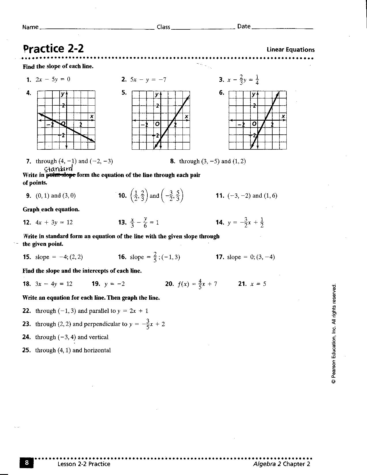 Writing Linear Equations Worksheet Answers