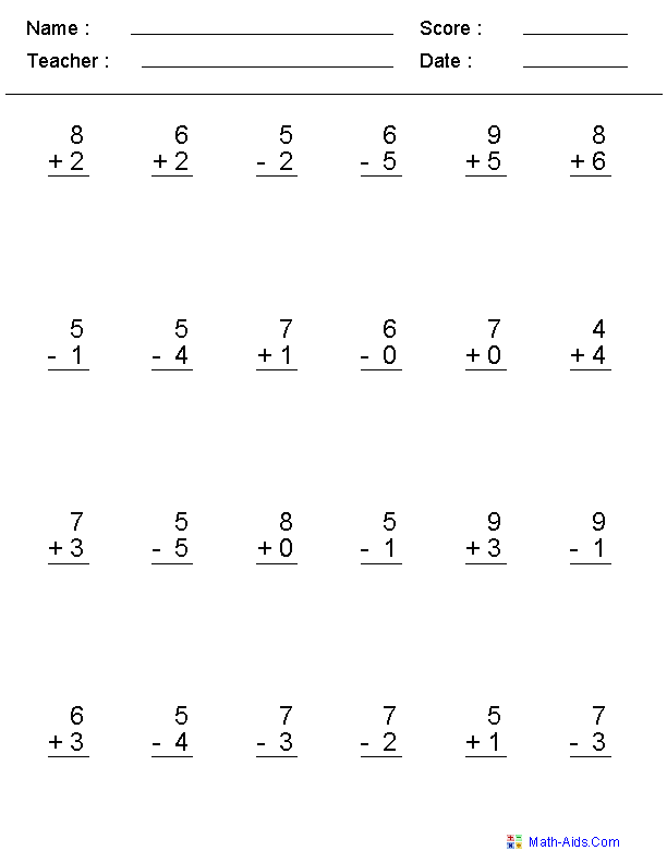 Math Addition and Subtraction Worksheets