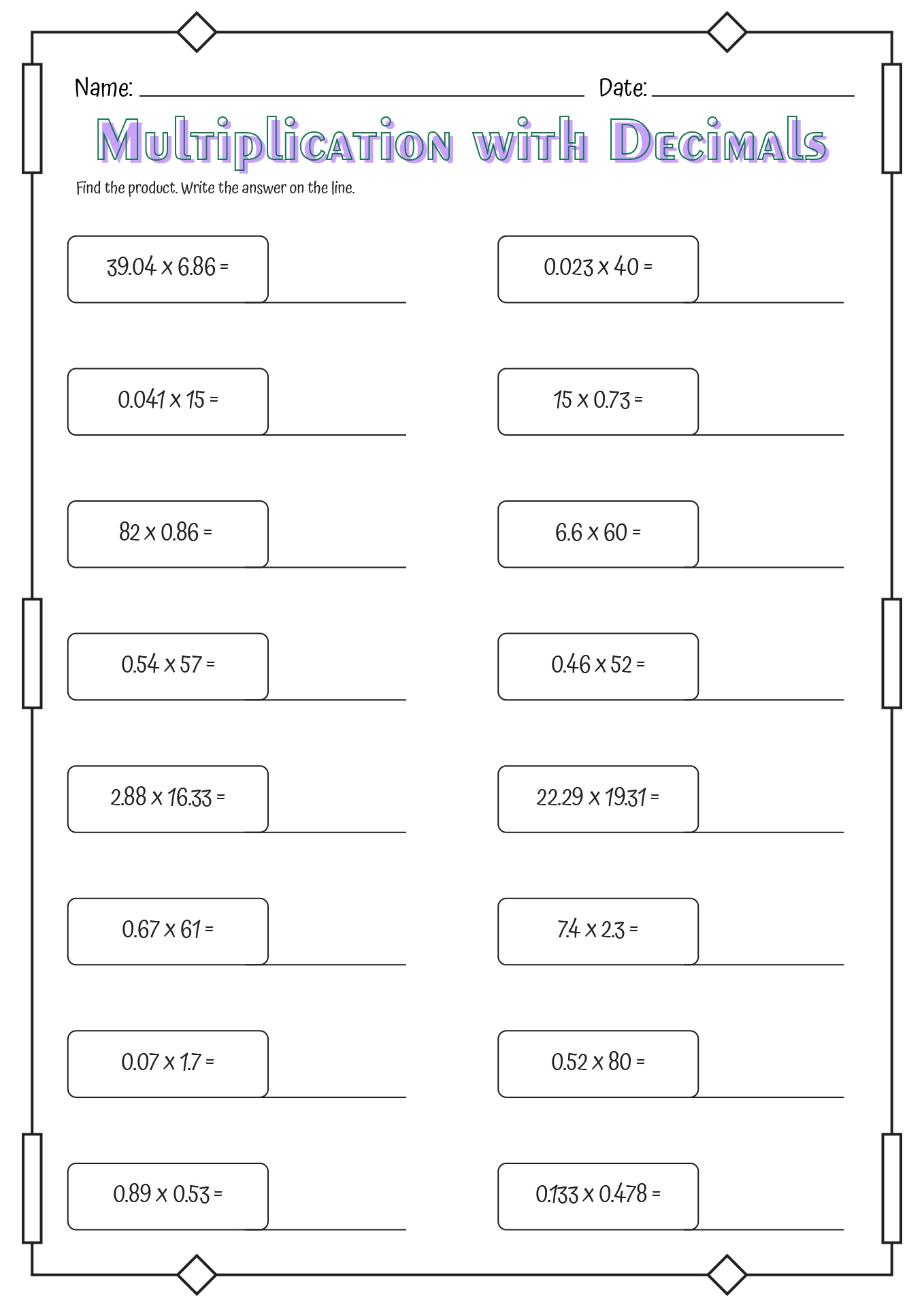 8 Best Images Of Multiplying Decimals Worksheet Multiplying Two Decimals Worksheet Math 